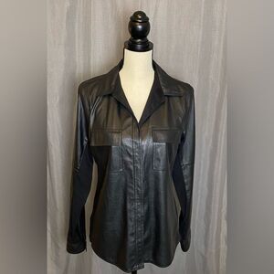 BCBGMaxAzria Size S Torey Black faux leather button up blouse unisex style